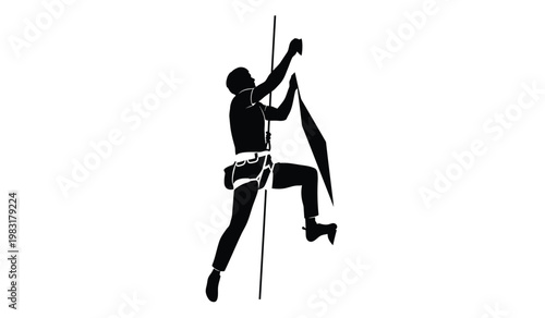 A dynamic image depicts a rock climber ascending a steep rock face showcasing strength and determination a striking silhouette high quality professional detailed modern