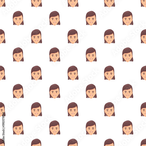 Frustrated woman face flat cartoon seamless pattern on a white background