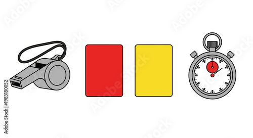 Sports referee equipment set whistle red yellow cards stopwatch timing
