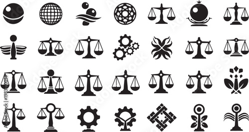 Justice and law icons in black and white