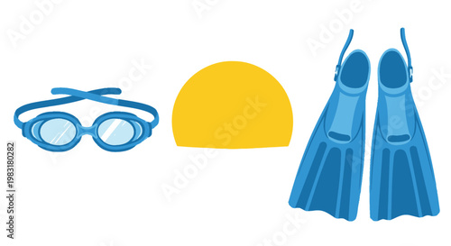 Swimming equipment set goggles cap and flippers for water sports