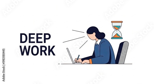 Woman doing deep work focused.