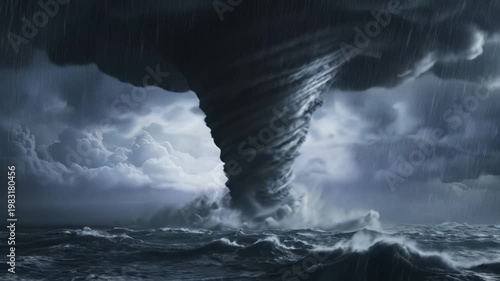 Wallpaper Mural Tornado over ocean with lightning for environmental projects, nature documentaries, and commercials Torontodigital.ca