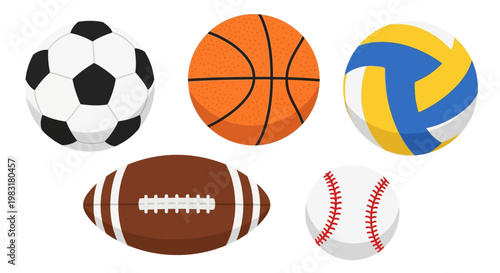 Various sport balls isolated on white background for sports theme design