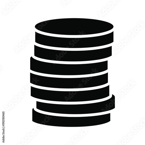 Towering stack of black disks with staggered edges and white dividing lines.