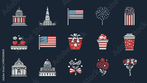 print American independence day icons vector illustrations