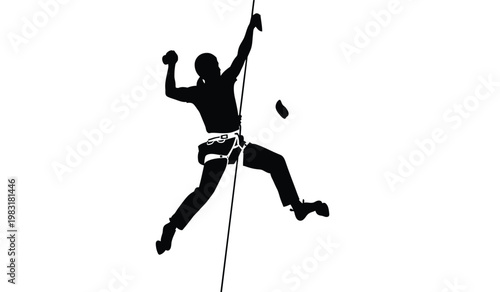 A dynamic illustration depicts a rock climber in mid ascent reaching for a hold with determination and skill a striking silhouette high quality professional