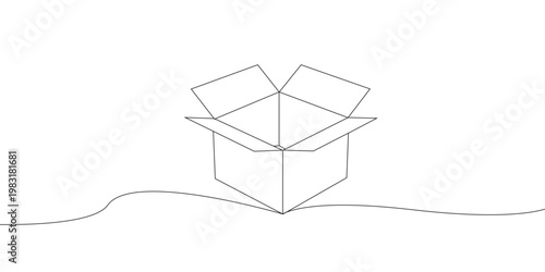 Minimalist one line art box illustration, continuous line drawing of geometric cube shape, abstract modern box outline, simple linear design, clean contour sketch, elegant minimal artwork, vector styl