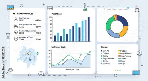 Healthcare Analytics Dashboard Visualizing Patient Age, Costs, and Disease Trends