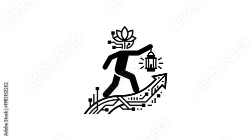 Abstract Person Walking on Arrow with Lantern