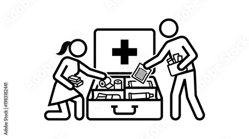 People Opening Medical Kit for First Aid