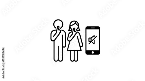 People Silenced By Phone Keep Quiet Sign