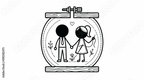 Couple Embroidered in Hoop Symbolizing Love and Craft