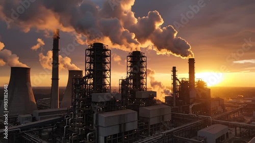 Wallpaper Mural Industrial factory at sunset for corporate presentations, business marketing, and commercial use Torontodigital.ca