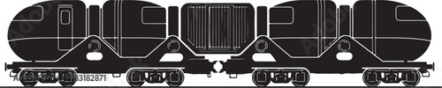 Train cars, industrial rail transport, black vector graphics, transportation icons