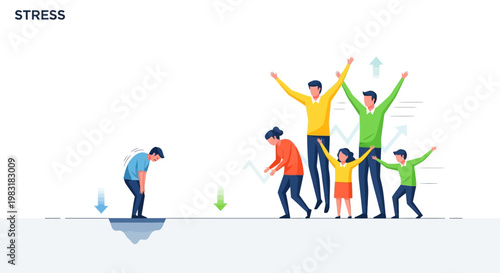 Illustrating the profound impact of collective support and family bonds on overcoming personal stress, fostering mental well-being, and achieving happiness amidst life's struggles