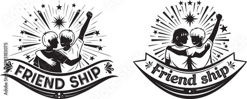 Vector emblems symbolizing friendship and camaraderie with friendship teamwork connection celebration illustration silhouette greeting