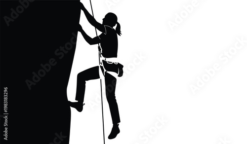A dynamic image showcases a rock climber ascending a steep cliff face emphasizing strength and determination presented as a silhouette high quality professional detailed