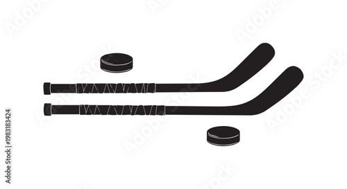Hockey sticks and pucks vector illustration set for sports equipment design ice hockey game competition graphic layout element.