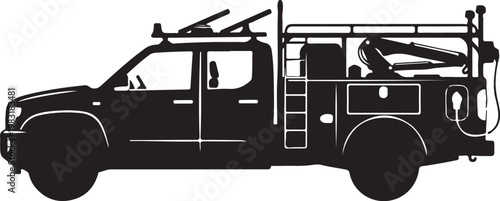 Black silhouette utility truck, service vehicle, work van, equipment transport