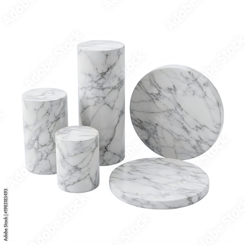 Set of marble paperweights and coasters in neutral tones