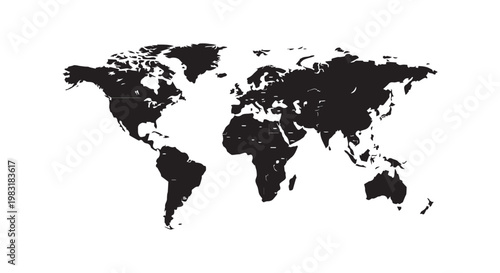 World map silhouette graphic illustration vector continents and countries outline.