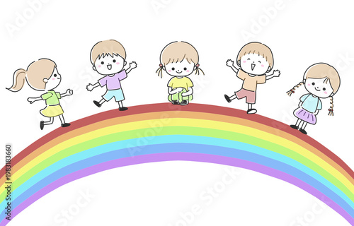 虹の上で遊ぶ子供たち