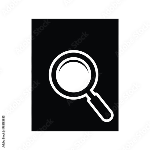 Magnifying glass icon inside dark rectangular frame representing search functionality and document inspection for research.