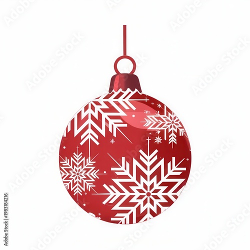 Red christmas ornament with white snowflakes isolated on white background