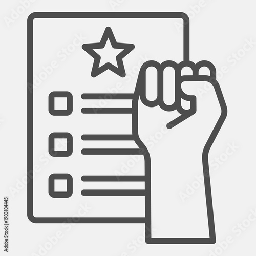 Election program with fist hand line icon, democracy day concept. Vector graphics. Fist and document sign with outline style icon for mobile or web design.
