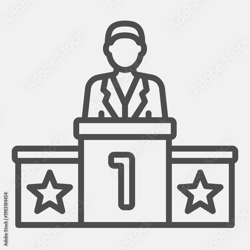 Elections pedestal with candidate line icon, democracy day concept. Vector graphics. First place sign with outline style icon for mobile or web design.