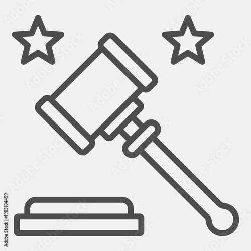 Auction hammer line icon, democracy day concept. Vector graphics. Judge gavel sign with outline style icon for mobile or web design.