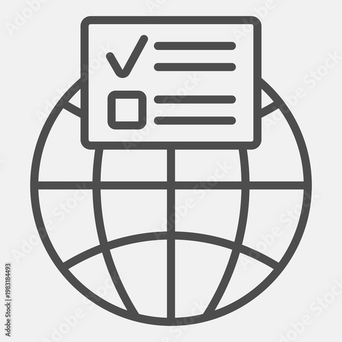 Ballot document and globe line icon, democracy day concept. Vector graphics. Planet with voter paper sign with outline style icon for mobile or web design.