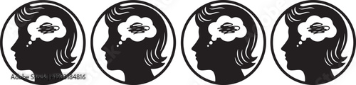Black and white silhouettes of women's heads with flowers in hair