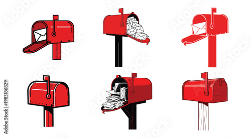 Hand Drawn Mailbox Illustration Set for Postal Delivery Concepts
