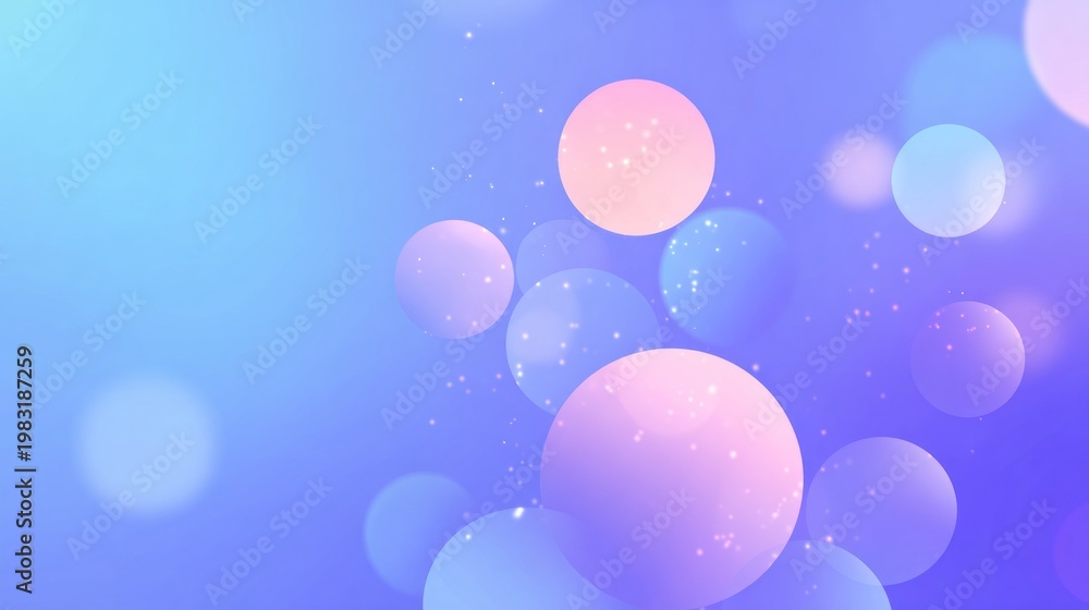 Fototapeta premium Numerous glowing spheres float against a vibrant blue and purple gradient background.