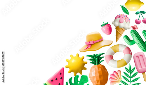 3d summer banner background design vector illustration