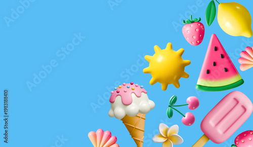 3d summer banner background design vector illustration