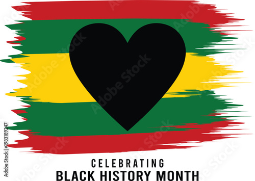 Black History Month Celebration Heart with Pan African Brush Stroke Background