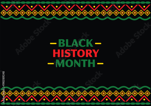 Black History Month Banner with African Pattern Border and Bold Typography