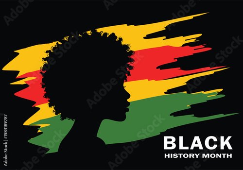Black History Month Woman Silhouette with Pan African Brush Stroke Background