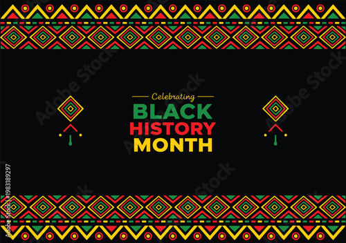 Black History Month Celebration Banner with African Pattern Border Design