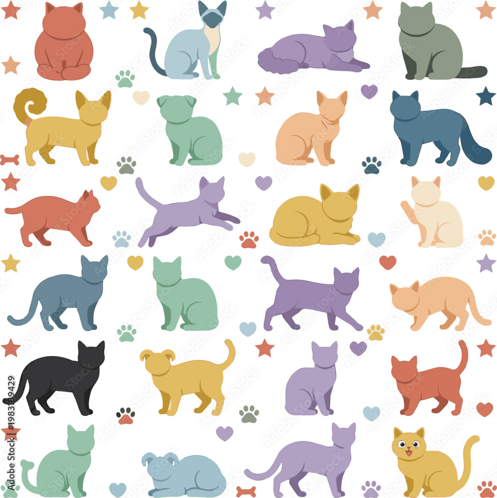 Fototapeta premium Generate a realistic kinds of deferent cute cat vector art silhouette with white background.