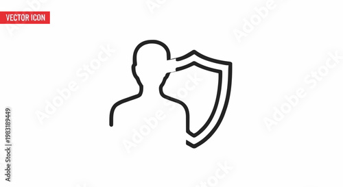 Conceptual illustration of personal protection and security, visualized with a shield icon safeguarding a human silhouette against threats or harm