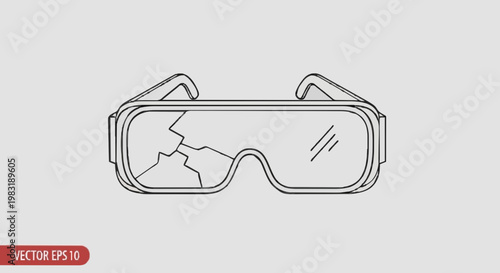 Broken virtual reality headset glasses symbol representing damage and malfunction of VR technology