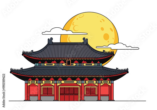 Traditional Japanese Temple Architecture with Red and Black Colors.