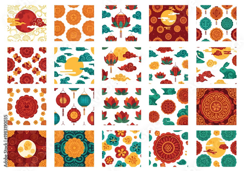 Traditional Chinese Mid Autumn Festival Patterns and Symbols.