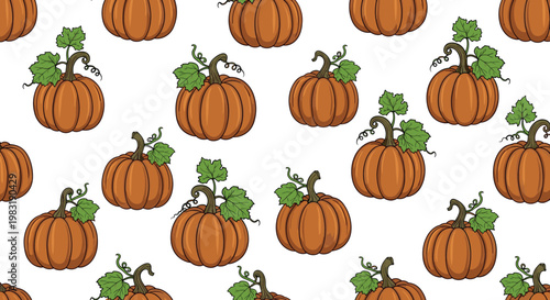 Pumpkin Seamless Pattern Vector Illustration with Autumn Harvest Gourds and Leaves Fall Background Design