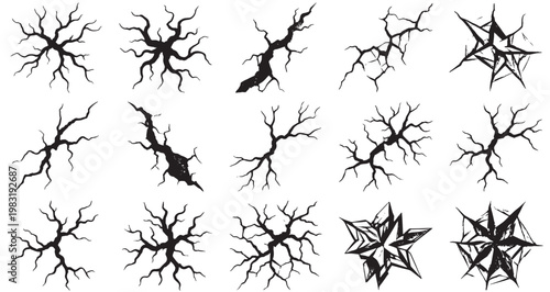 Alien Surface Crack Patterns Set Pack. Editable Vector Stroke Illustration. featuring crack, broken, damage, distressed, grunge, fracture, rupture, split, vector, illustration, graphic more patterns.