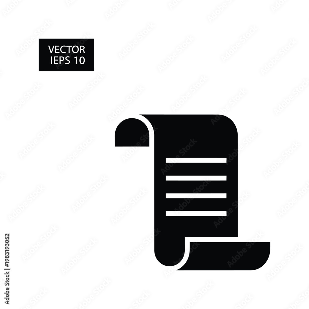 Fototapeta premium Paper scroll icon with text lines depicting formal document or certificate isolated on white background for business office.